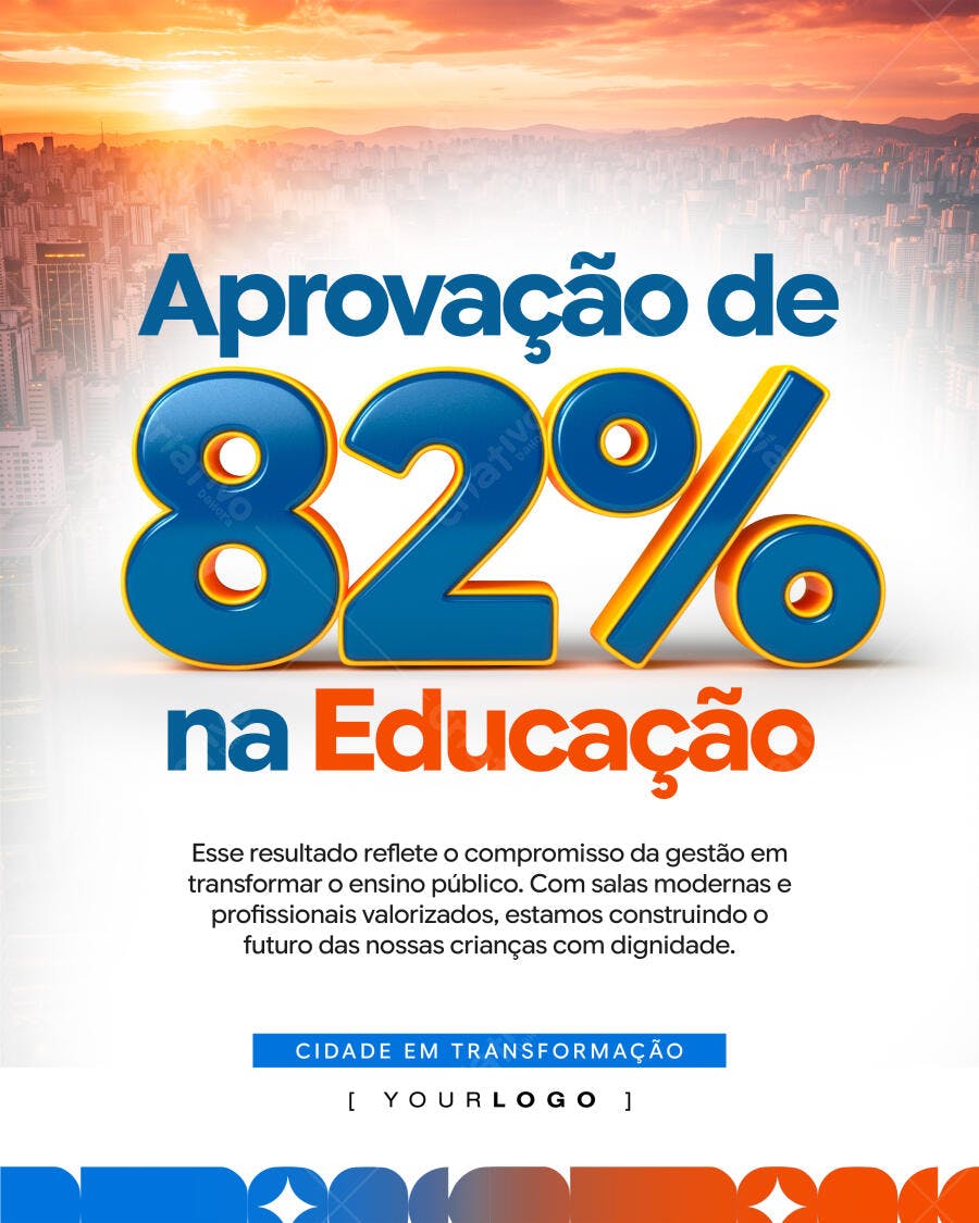 Post Instagram Educação Aprovação 82% PSD Editável
