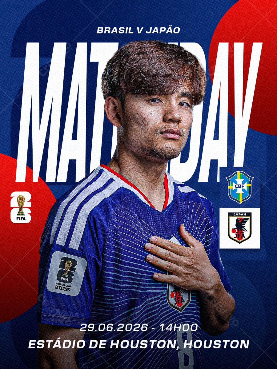 Post Instagram Futebol Brasil x Japão PSD Editável