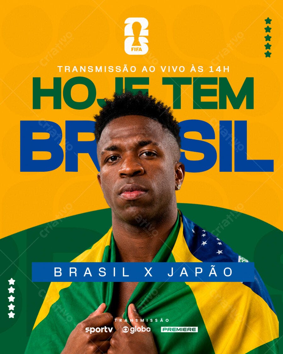 Post Instagram Jogo Brasil Copa do Mundo PSD Editável