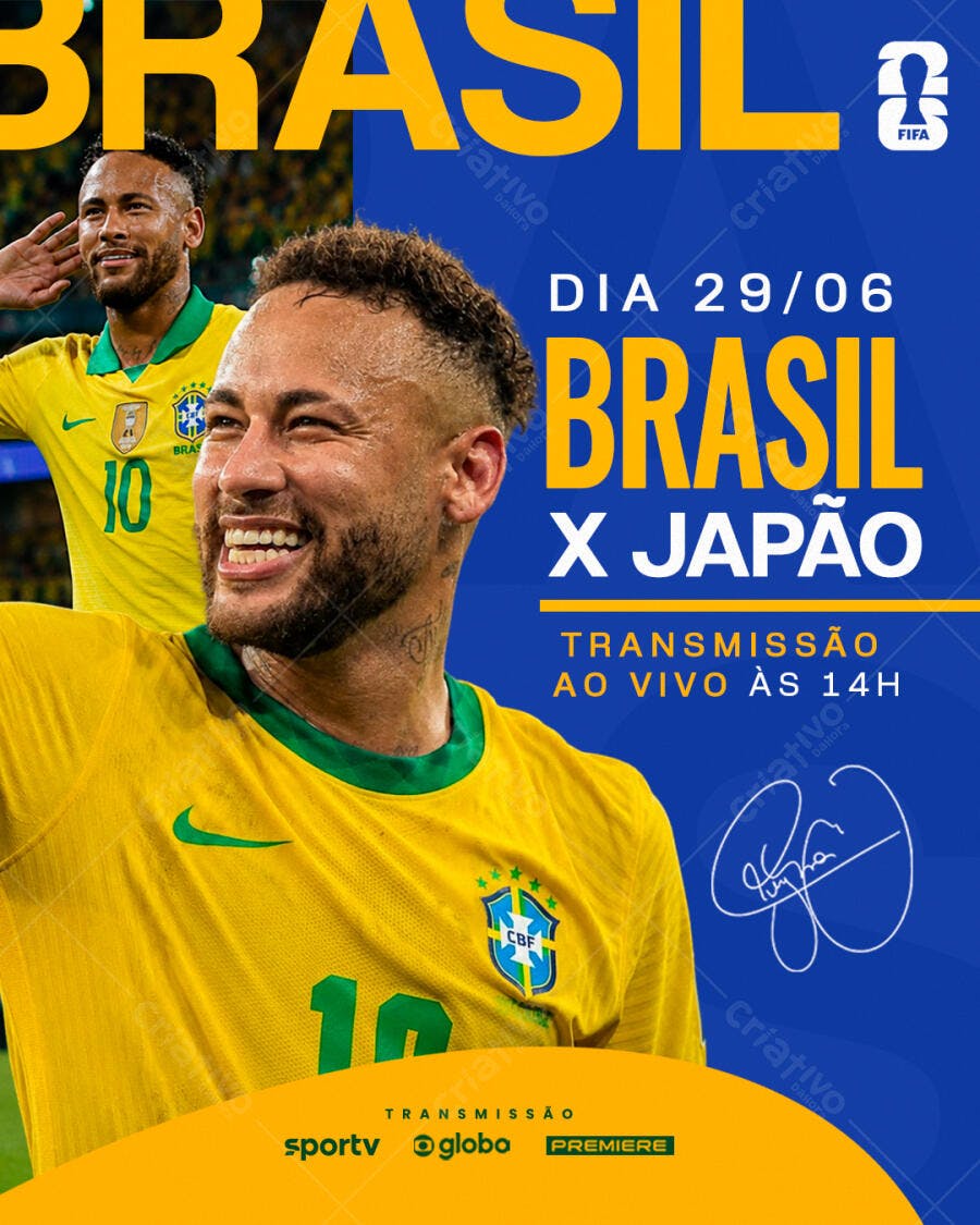 Post Instagram Jogo Brasil Copa do Mundo PSD Editável