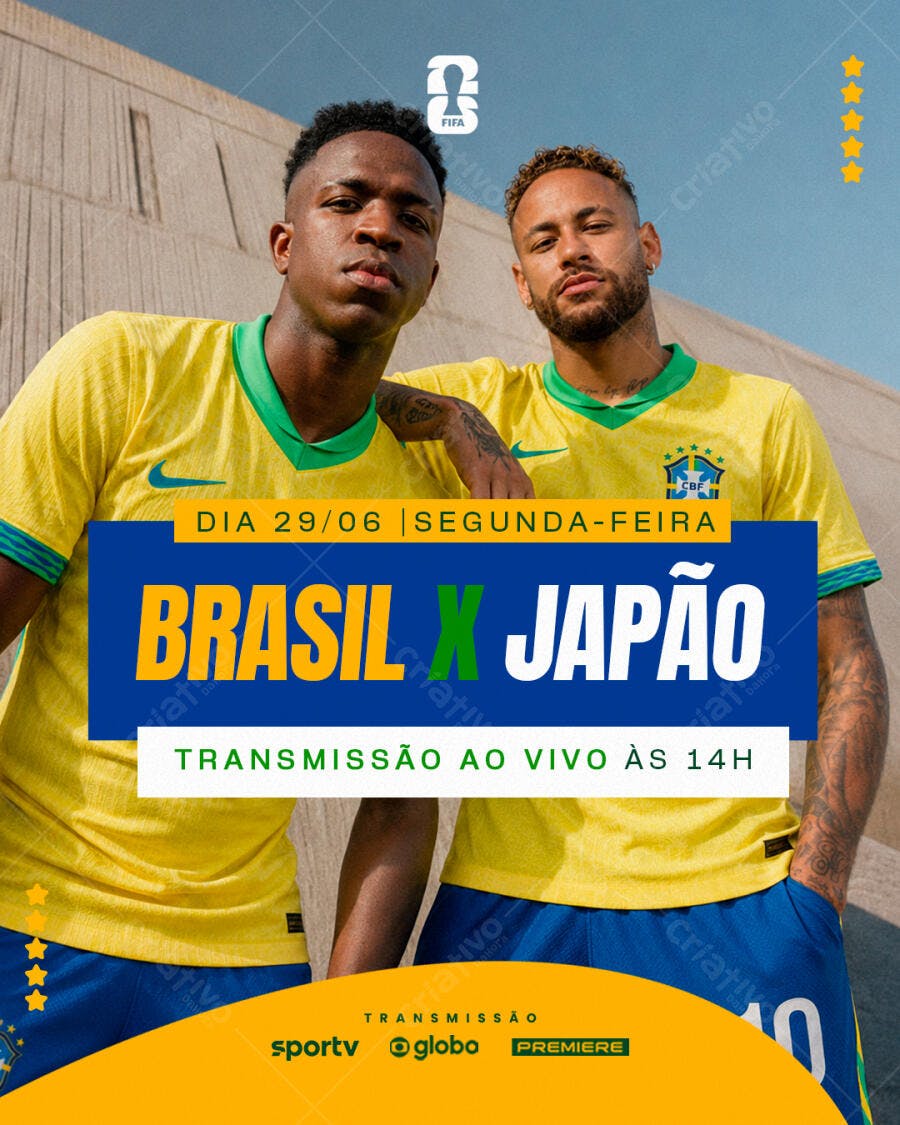Post Instagram Jogo Brasil Japão Futebol PSD Editável