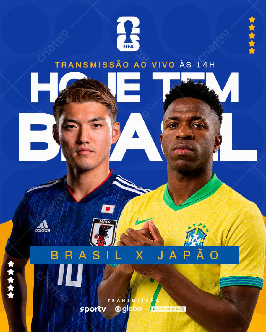 Post Instagram Jogo Brasil X Japão Futebol PSD Editável