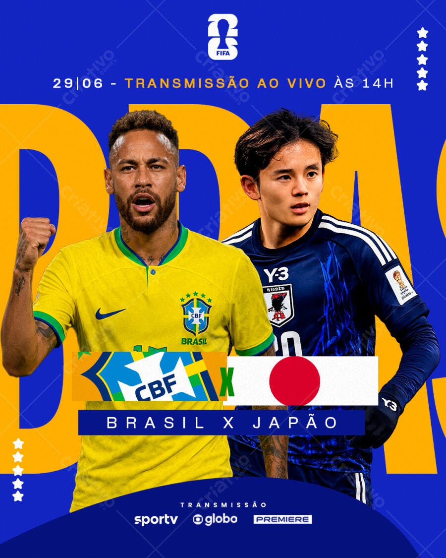 Post Instagram Jogo Brasil x Japão Futebol PSD Editável