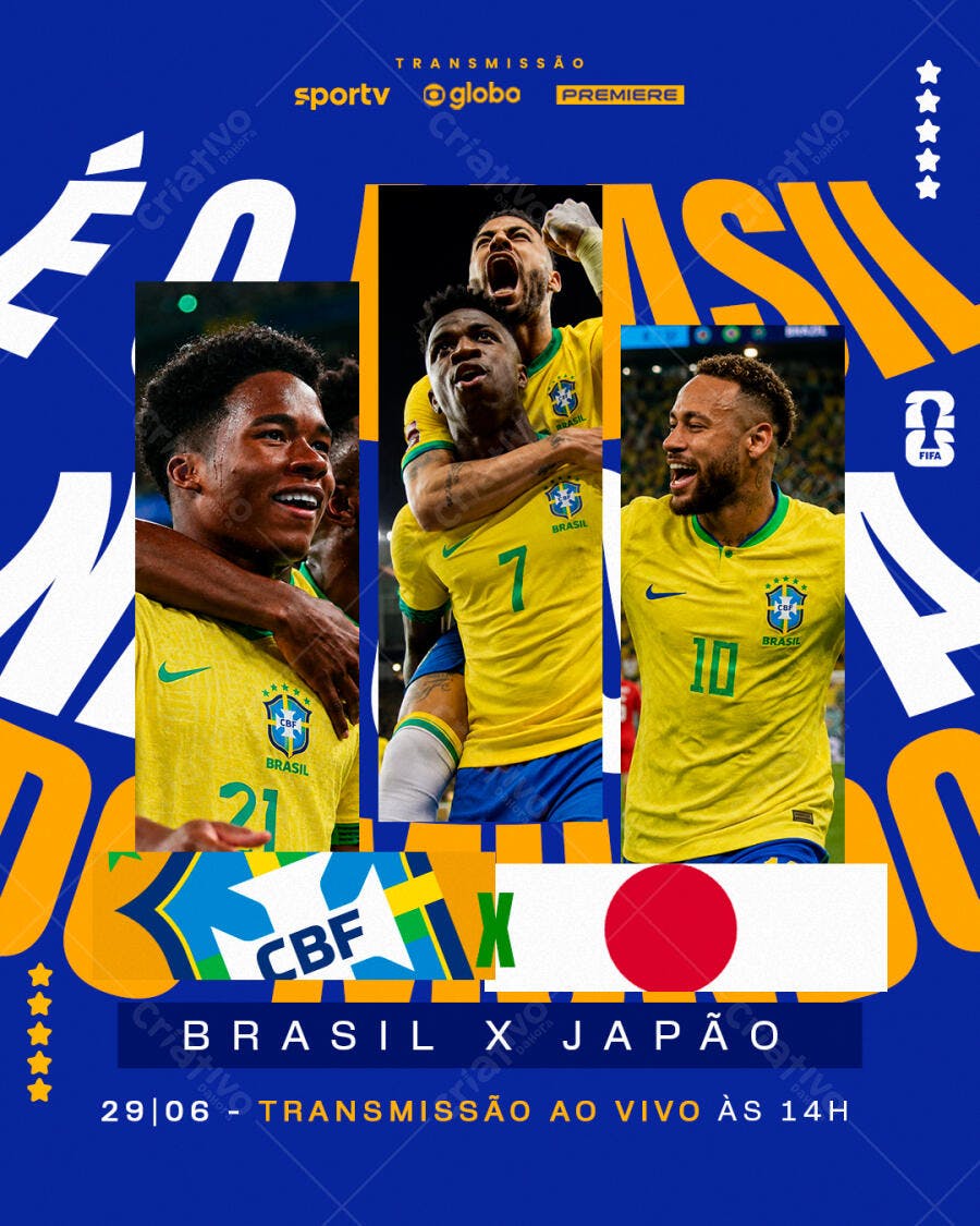 Post Instagram Jogo Brasil x Japão Futebol PSD Editável