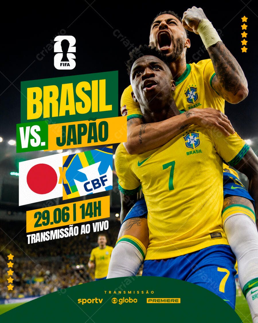 Post Instagram Jogo Brasil x Japão Futebol PSD Editável