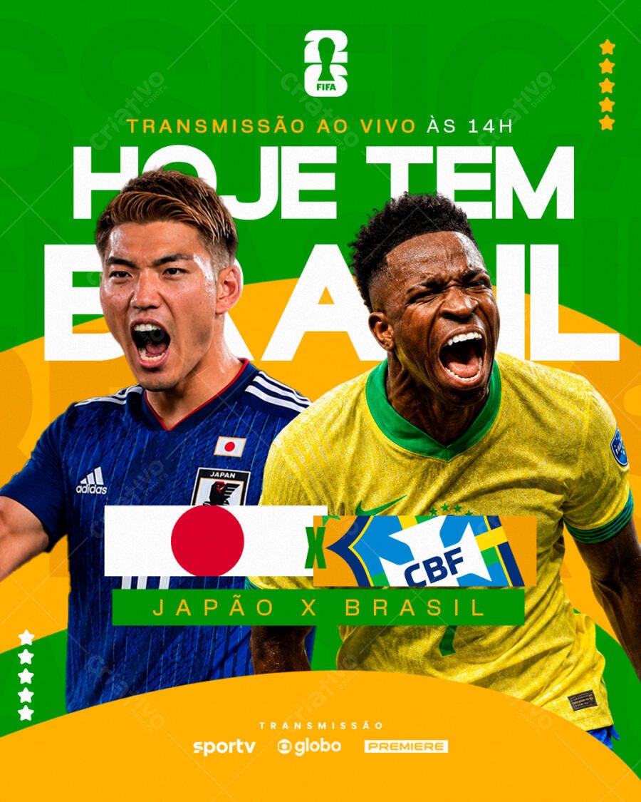 Post Instagram Jogo Japão Brasil Futebol PSD Editável