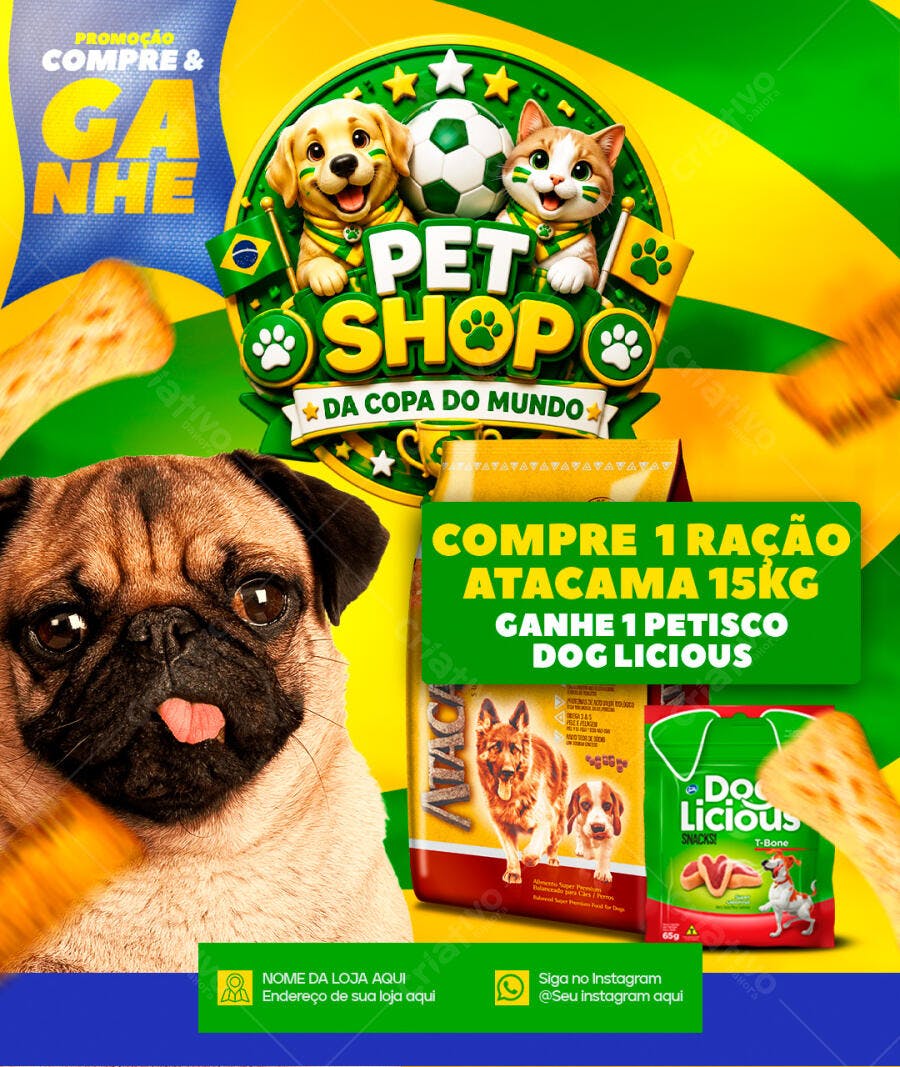 Post Instagram Pet Shop Copa do Mundo PSD Editável