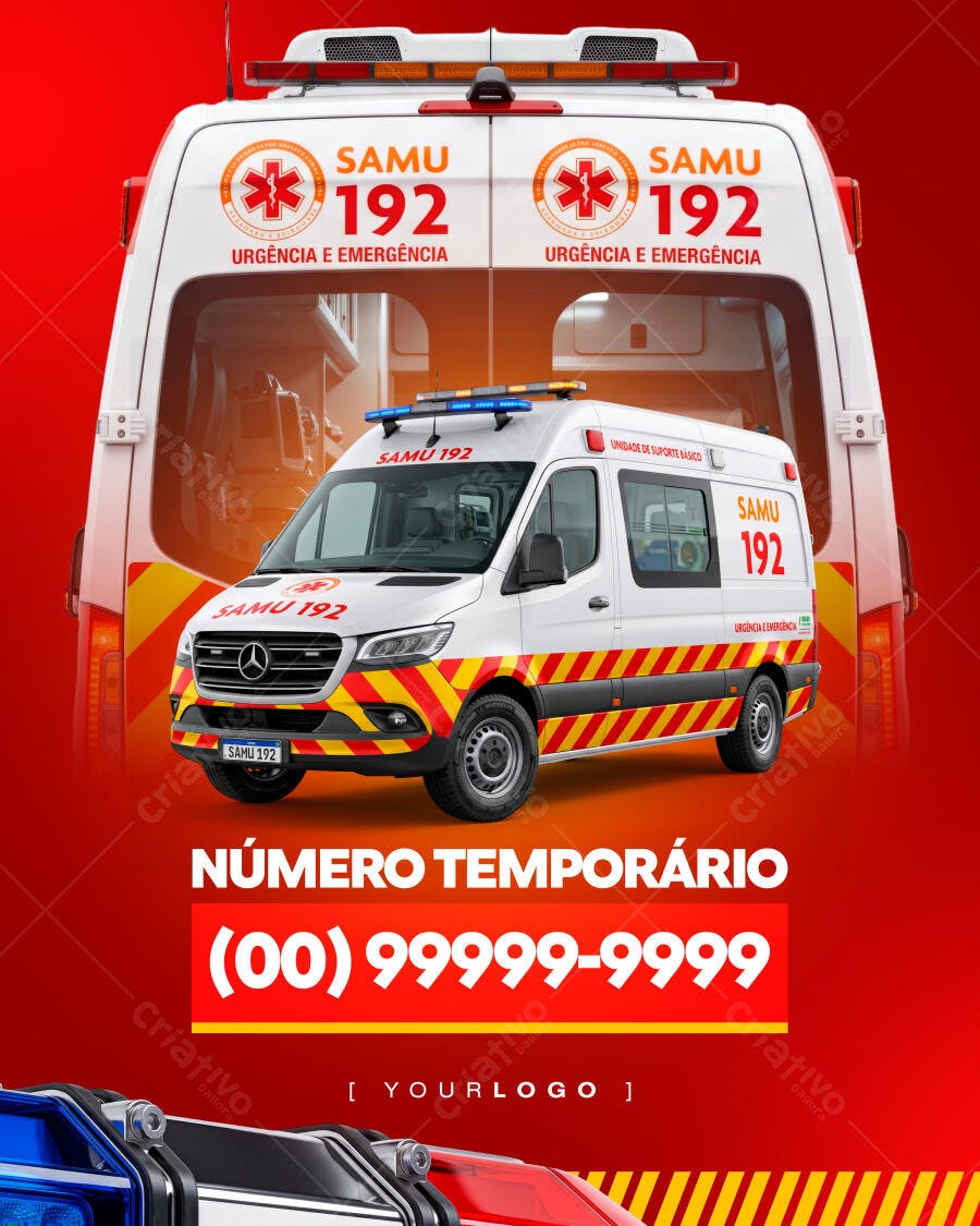 Post Instagram SAMU 192 Urgência e Emergência PSD Editável