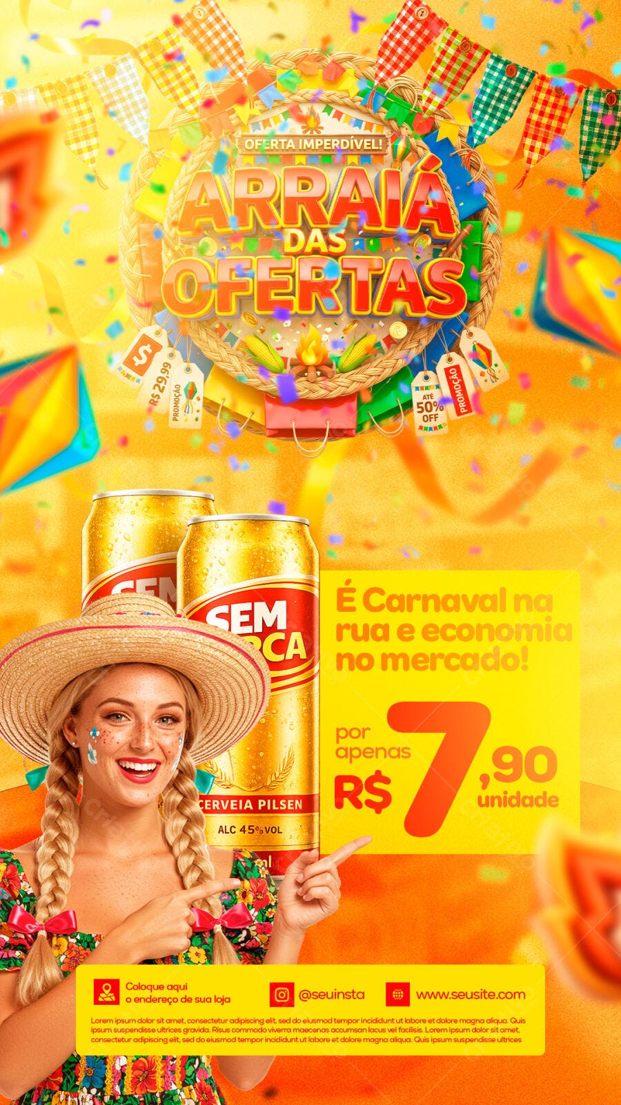 Story Instagram Arraiá das Ofertas Festa Junina PSD Editável