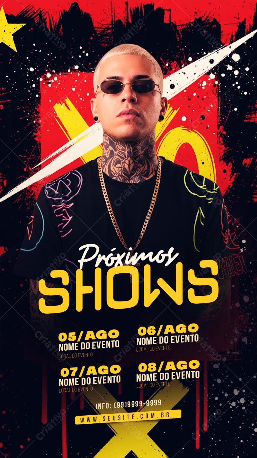 Flyer Próximos Shows Eventos Agosto PSD Editável