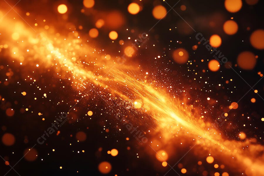 Foto Abstrata Faixa de Luz Dourada Partículas Brilhantes Bokeh