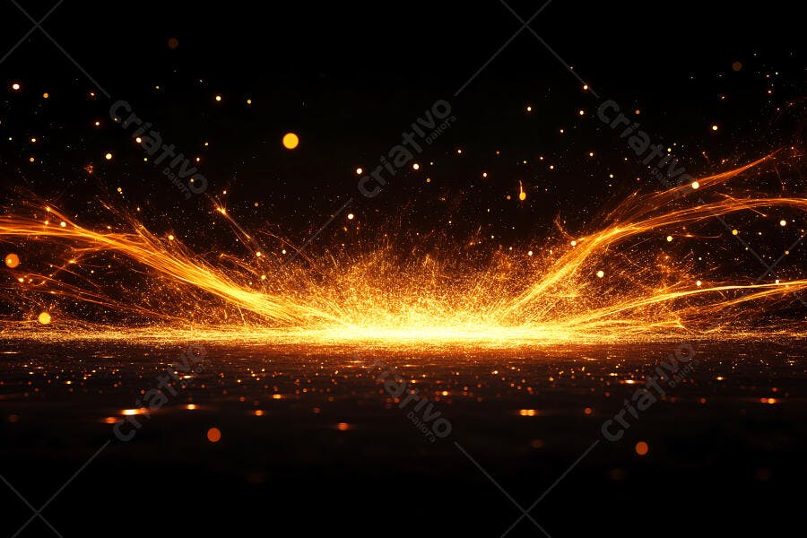 Foto Faíscas Douradas Explosão Abstrata Fundo Preto