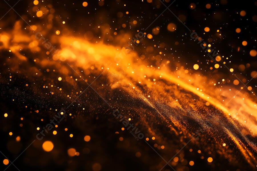 Fundo Abstrato Partículas Brilhantes Laranja e Dourado Escuro