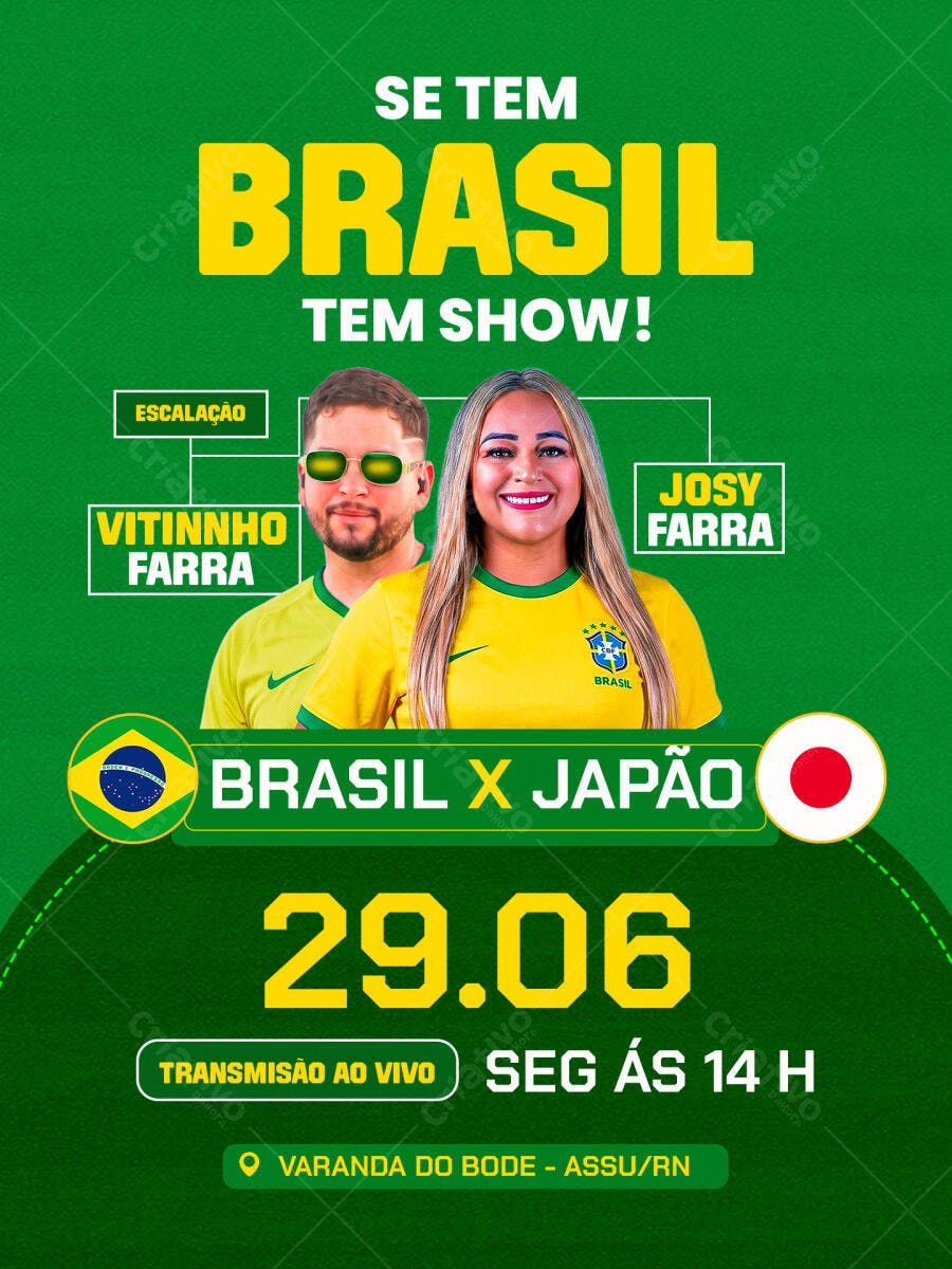 Post Instagram Jogo Brasil Copa Futebol PSD Editável