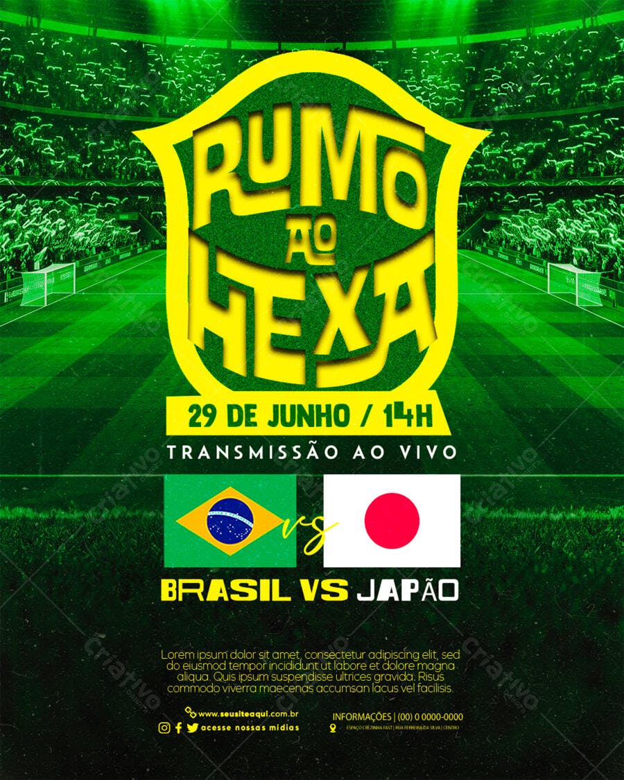 Post Instagram Rumo ao Hexa Brasil vs Japão PSD Editável