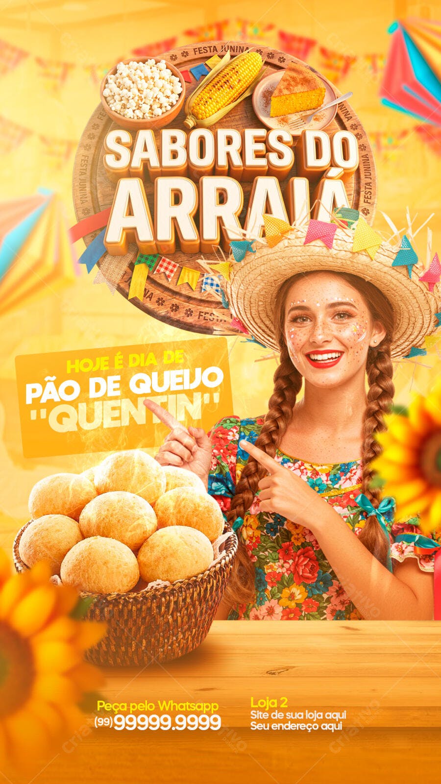Story Instagram Festa Junina Padaria Pão de Queijo PSD Editável