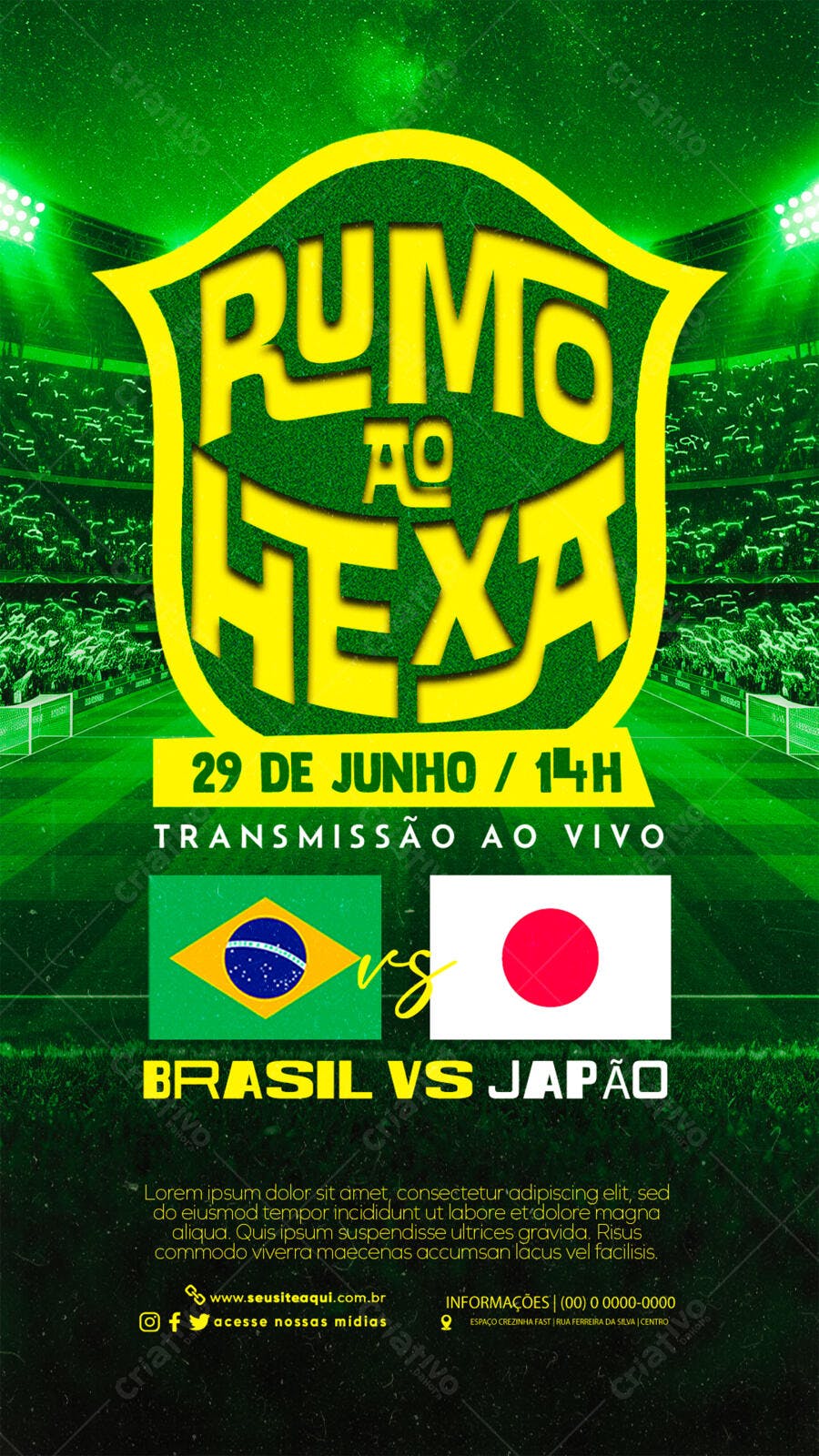 Story Rumo ao Hexa Futebol Brasil vs Japão PSD Editável