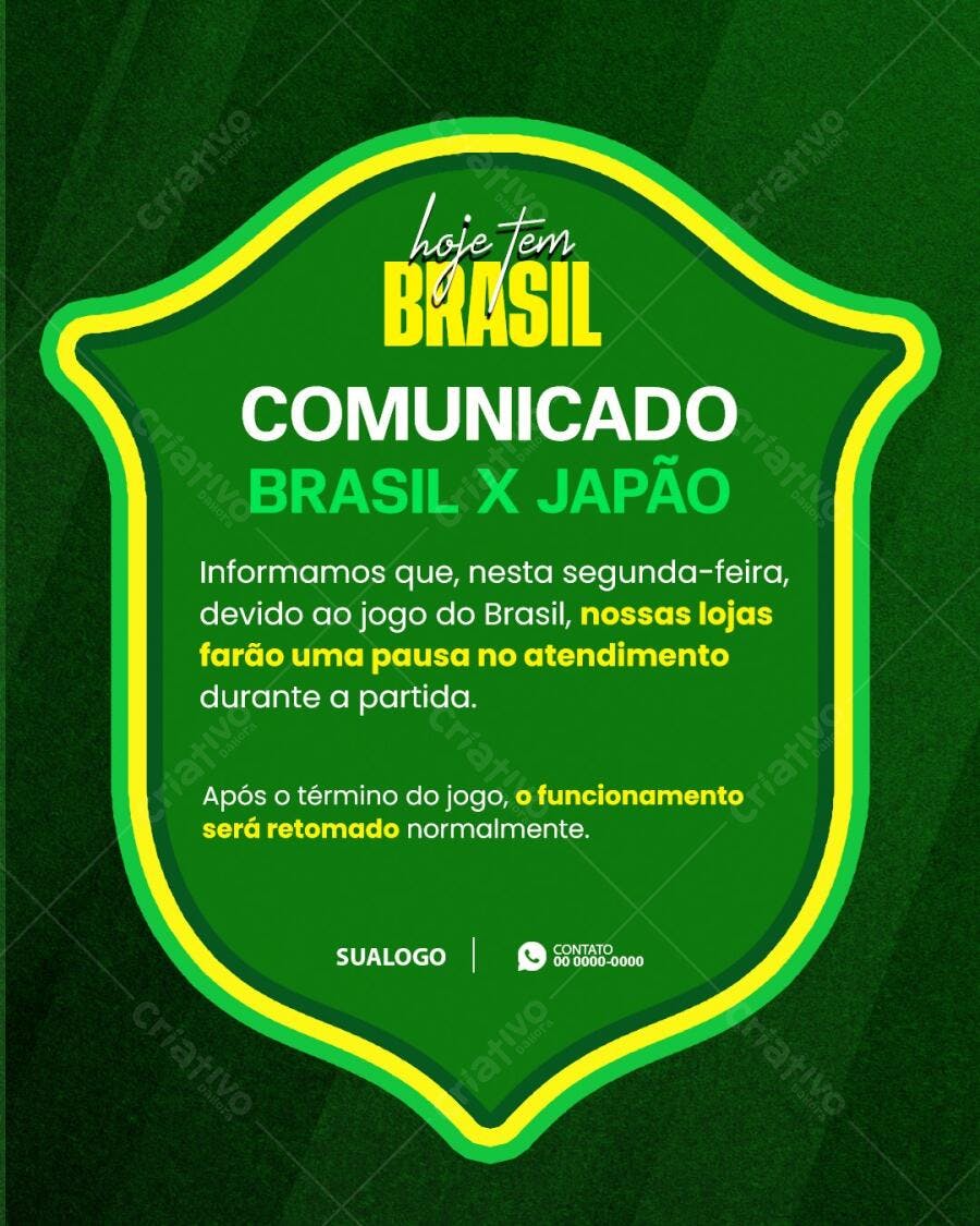 Comunicado Jogo Brasil Copa do Mundo PSD Editável