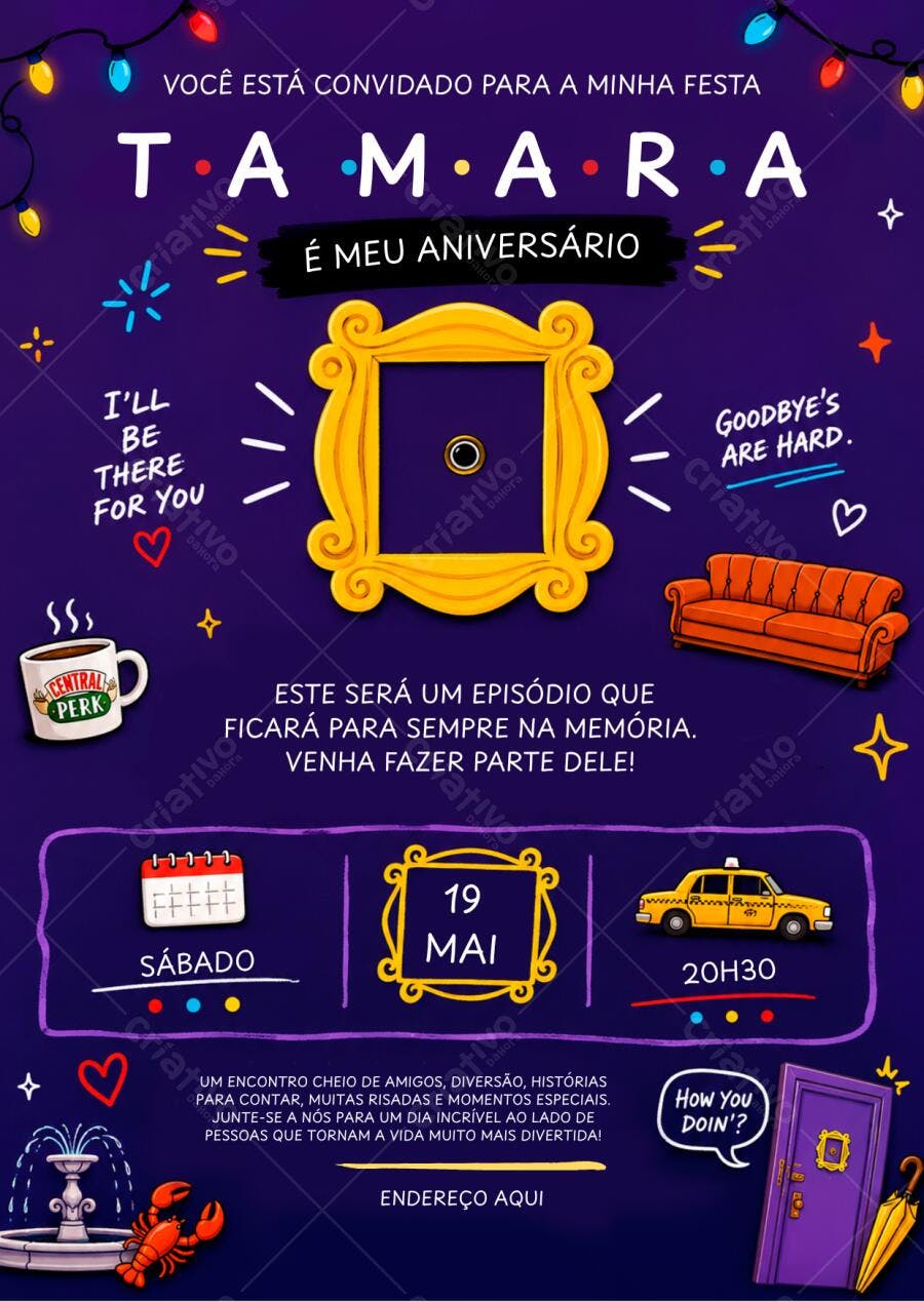 Convite Aniversário Adulto Friends Série TV Editável