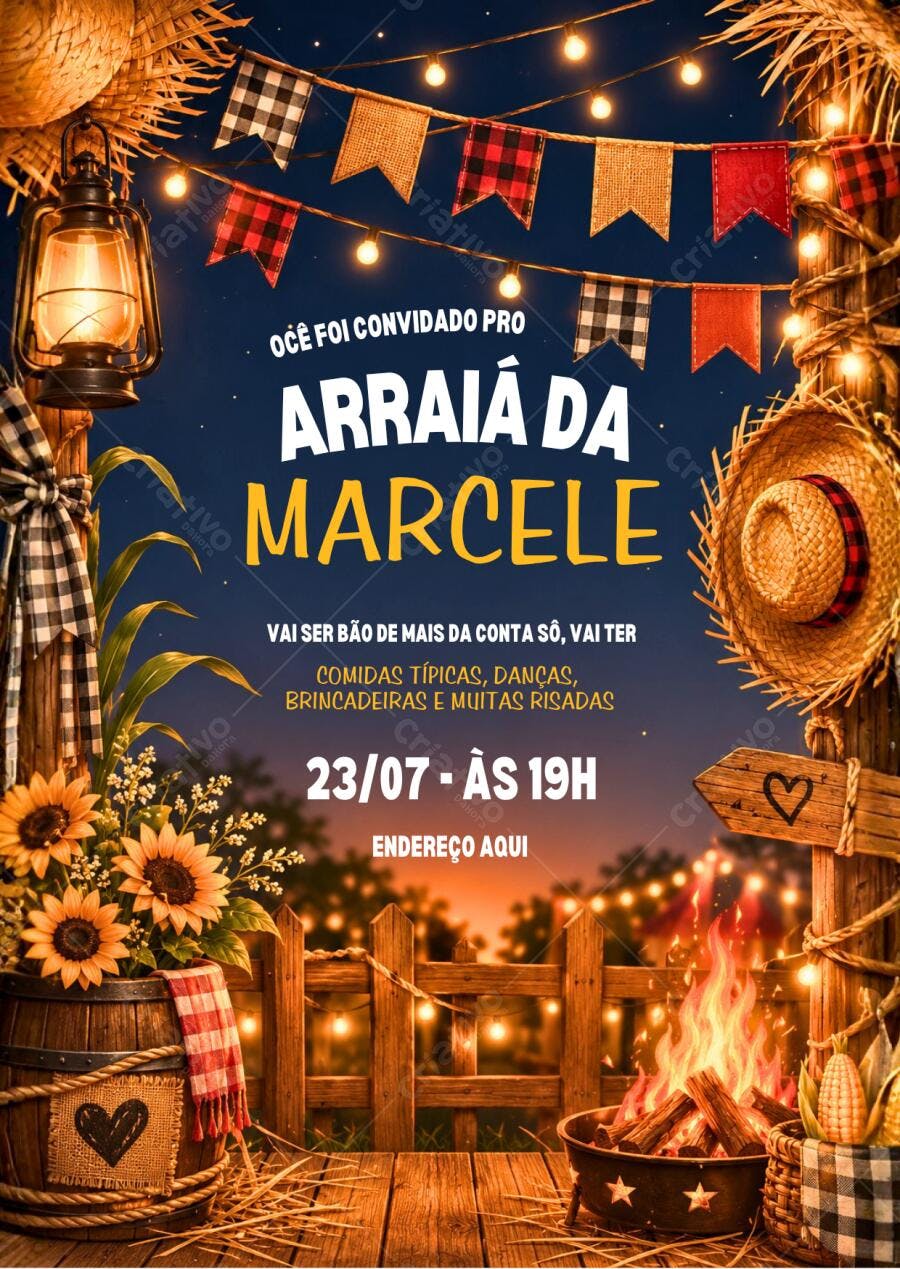 Convite Arraiá Festa Junina São João Editável