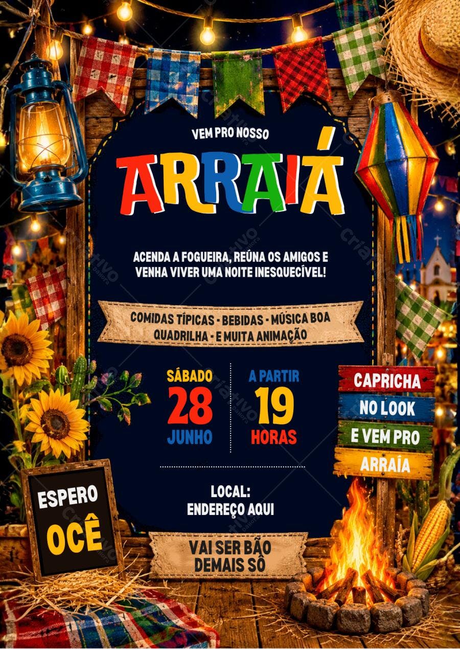 Convite Festa Junina Arraiá São João Editável