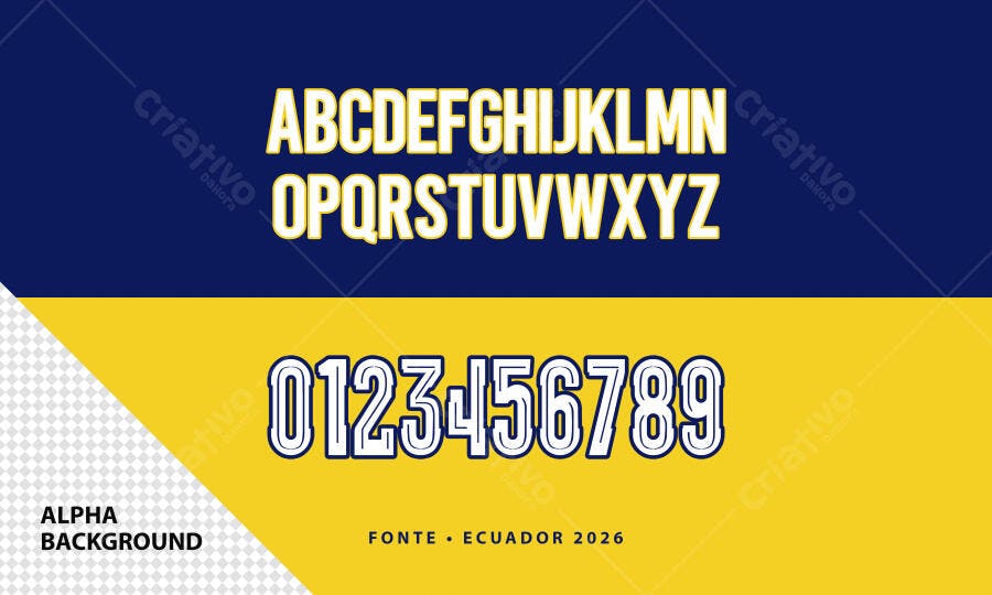 Fonte Equador 2026 Alfabeto Números PSD Editável