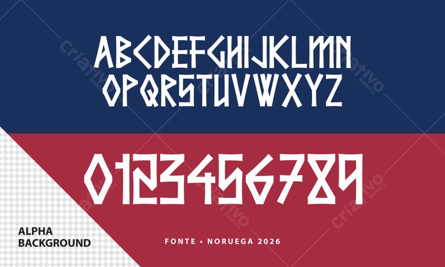Fonte Noruega 2026 Alfabeto e Números PSD Editável