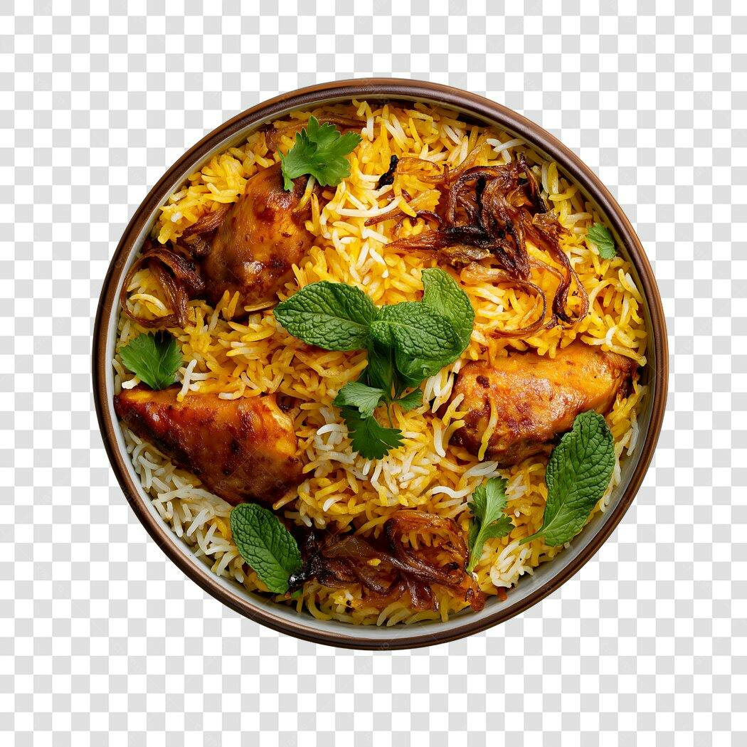Foto Recortada Biryani de Frango com Arroz e Hortelã PNG Fundo Transparente