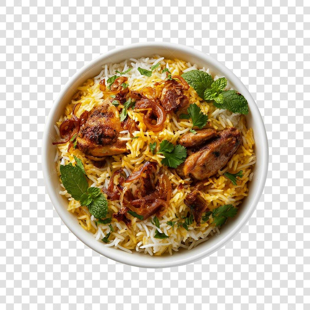 Foto Recortada Biryani Frango Arroz Indiano PNG Fundo Transparente
