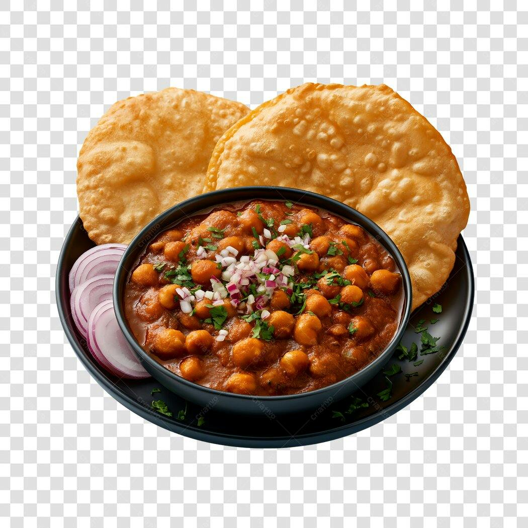 Foto Recortada Chana Masala Pão Puri PNG Fundo Transparente