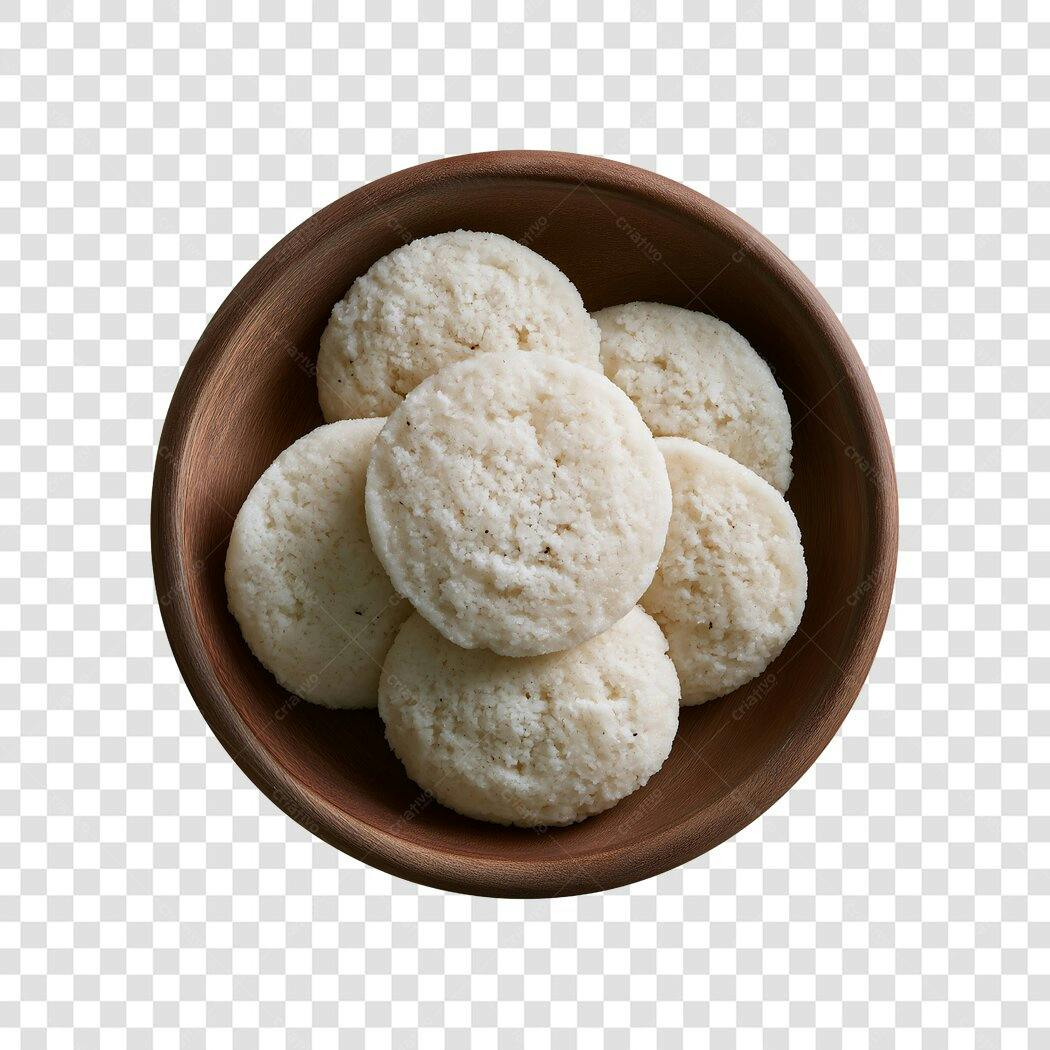 Foto Recortada Idlis Comida Indiana Tigela Madeira PNG Fundo Transparente