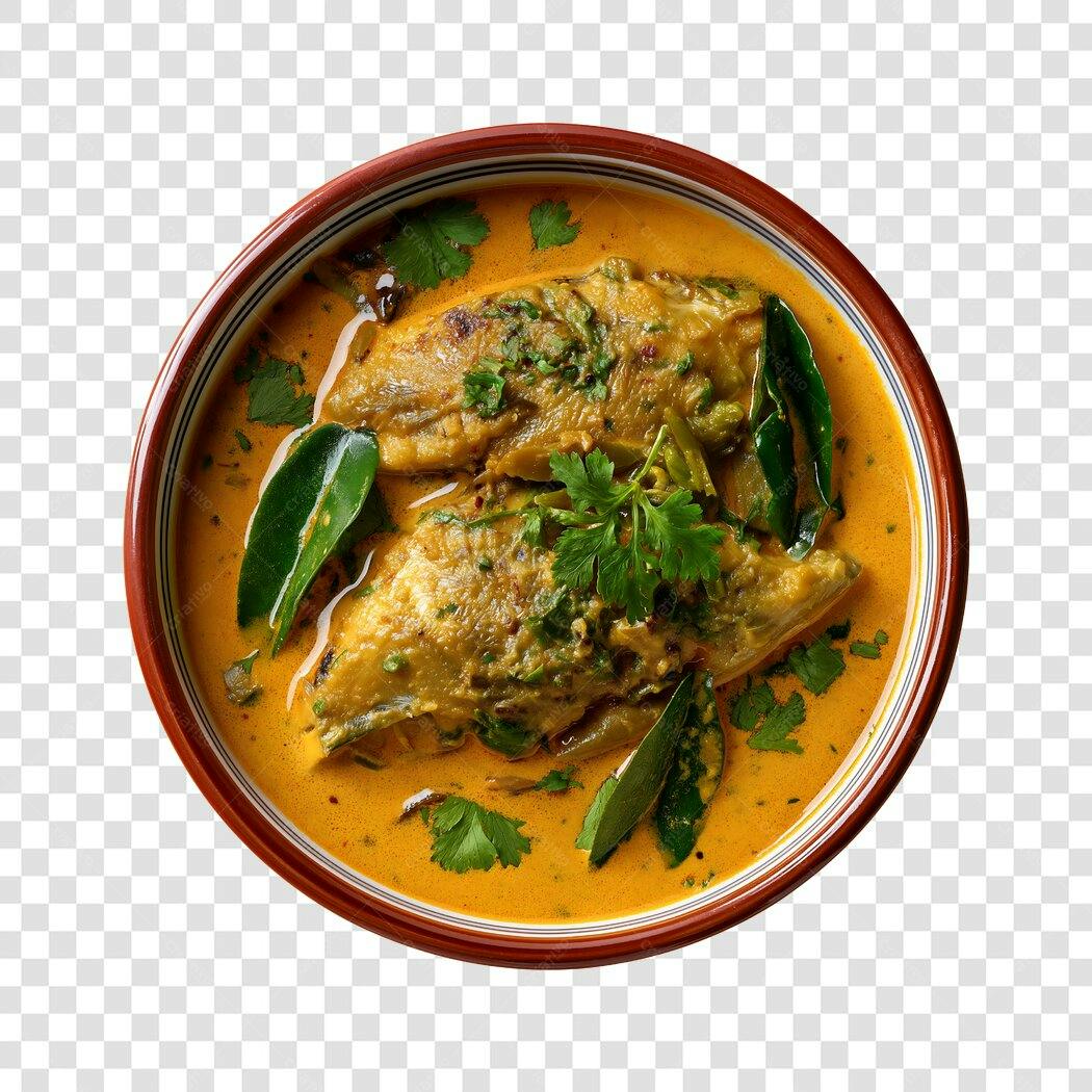 Foto Recortada Peixe ao Curry com Ervas PNG Fundo Transparente
