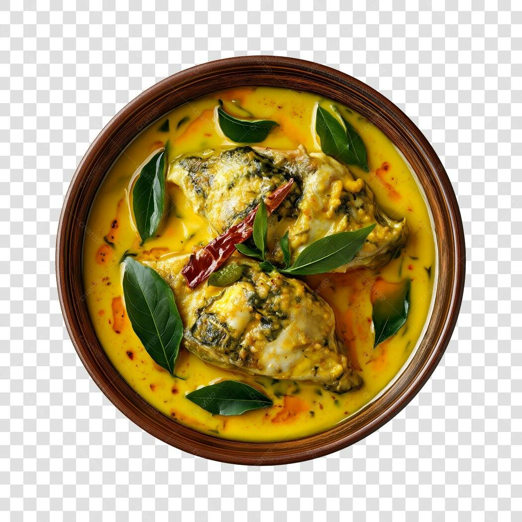 Foto Recortada Peixe ao Curry Indiano PNG Fundo Transparente