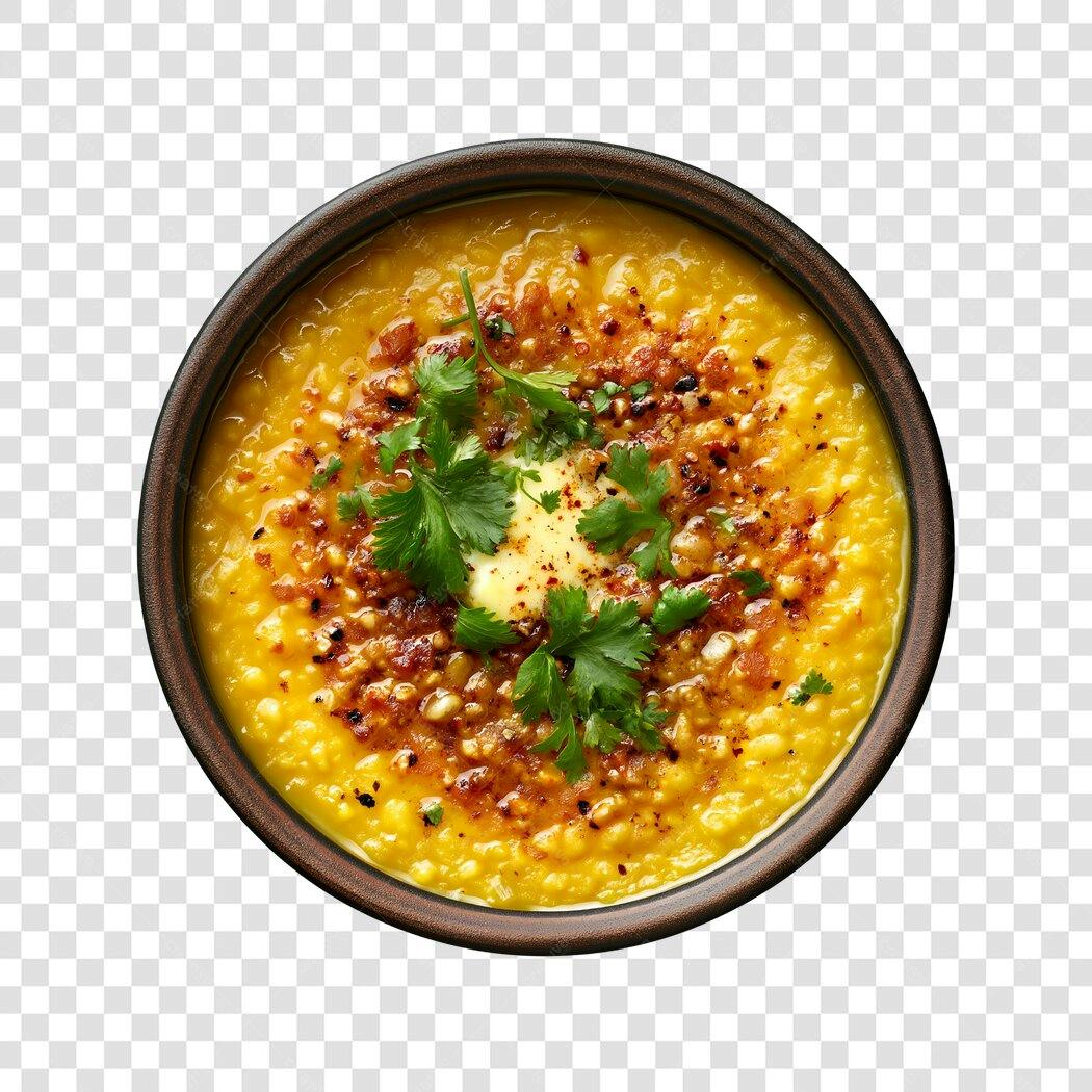 Foto Recortada Sopa Amarela com Coentro PNG Fundo Transparente