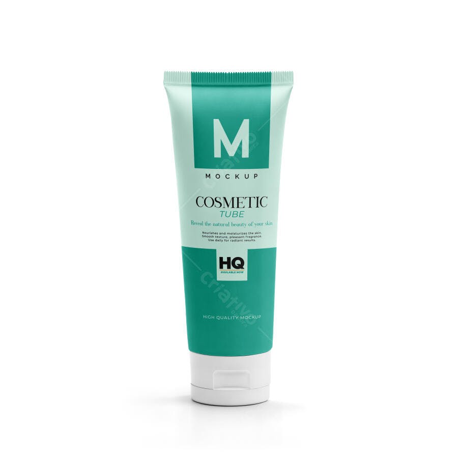 Mockup Frasco Cosmético Bisnaga Plástico Fundo Branco Editável