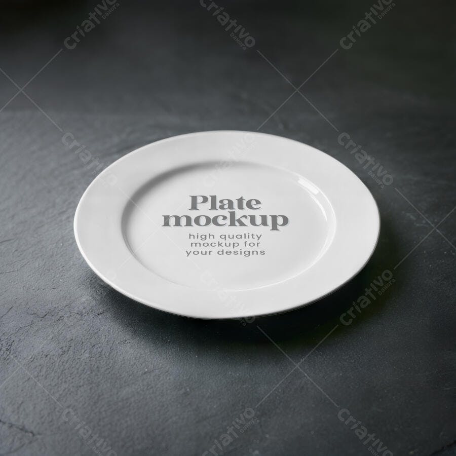 Mockup Prato Branco Cerâmica Fundo Escuro Realista Editável