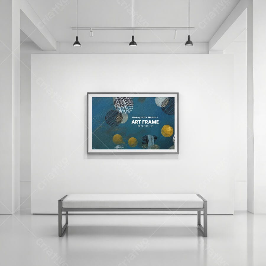 Mockup Quadro Arte Galeria Fundo Branco Minimalista Editável