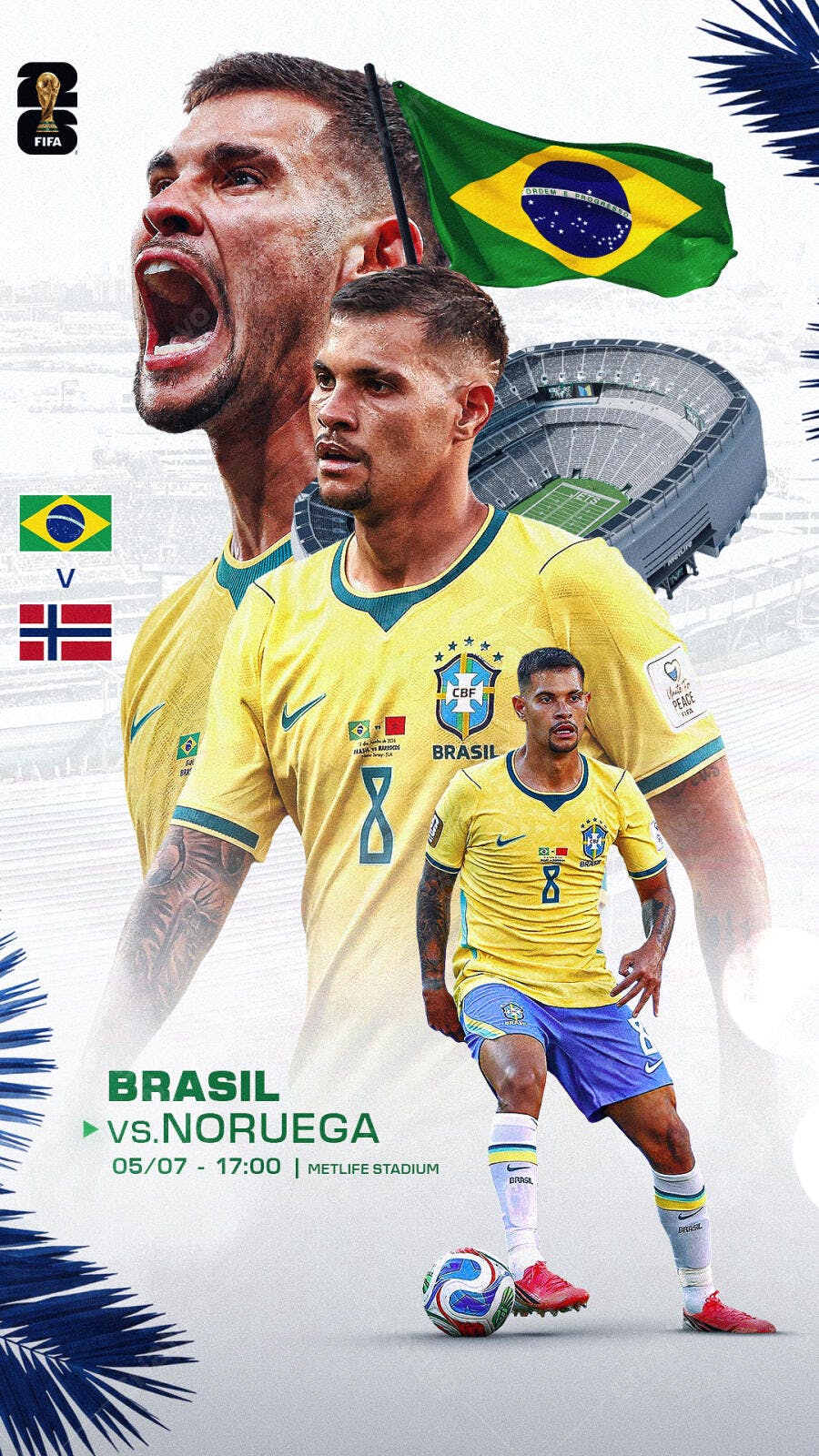 Post Instagram Jogo Brasil Noruega Futebol PSD Editável