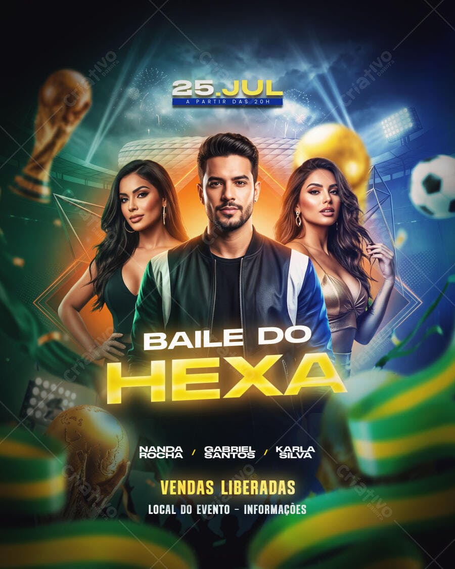 Flyer Baile do Hexa Festa Futebol PSD Editável