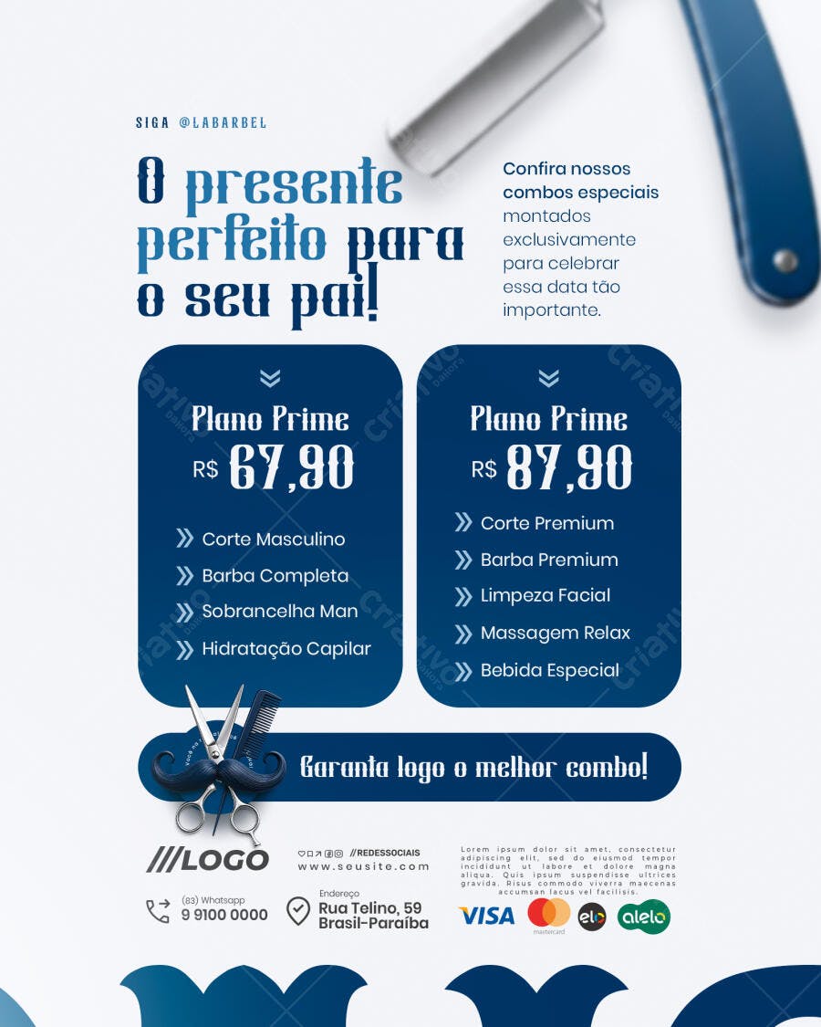 Flyer Dia dos Pais Barbearia Combos PSD Editável