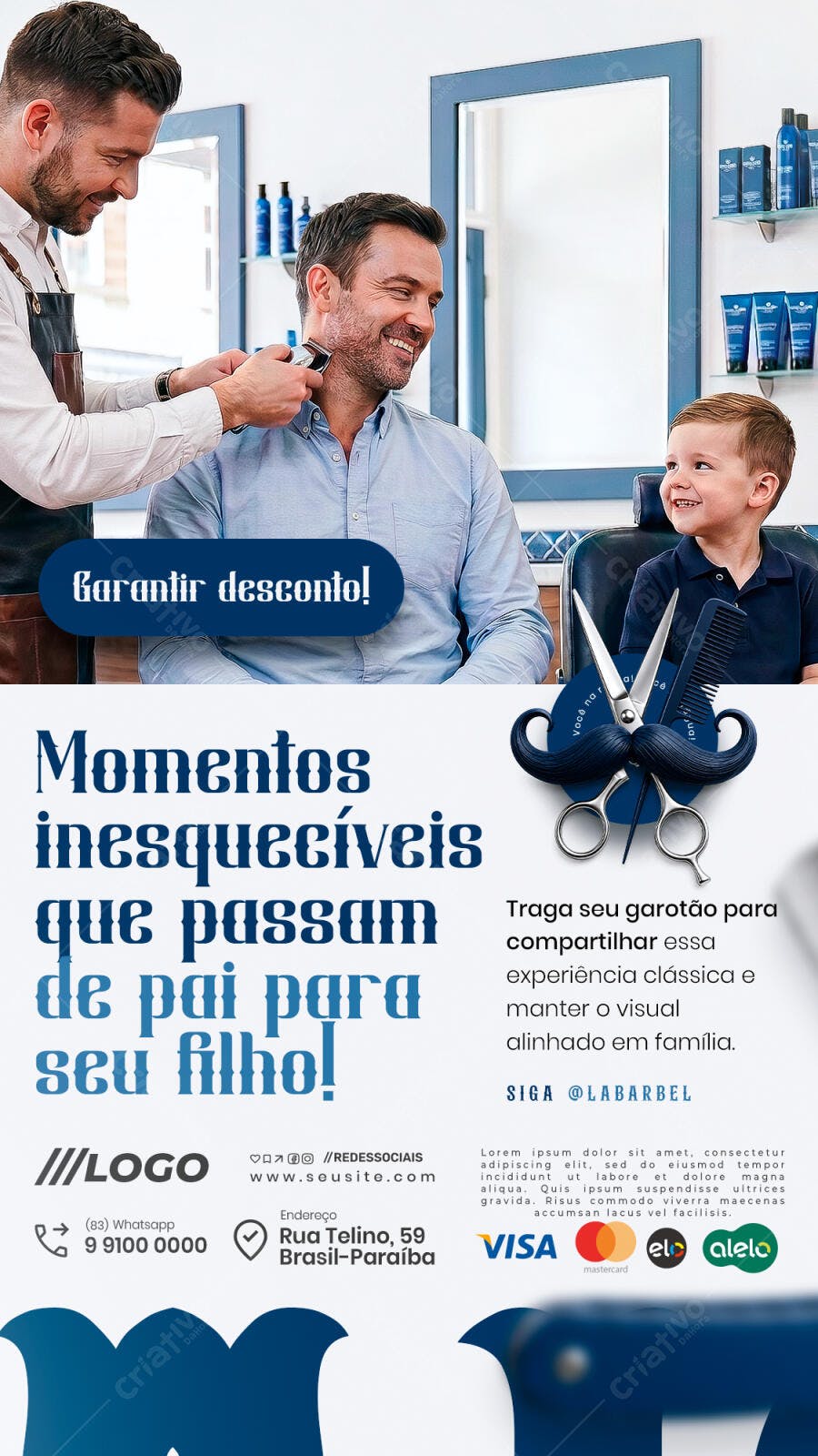 Flyer Dia dos Pais Barbearia Corte Pai e Filho PSD Editável