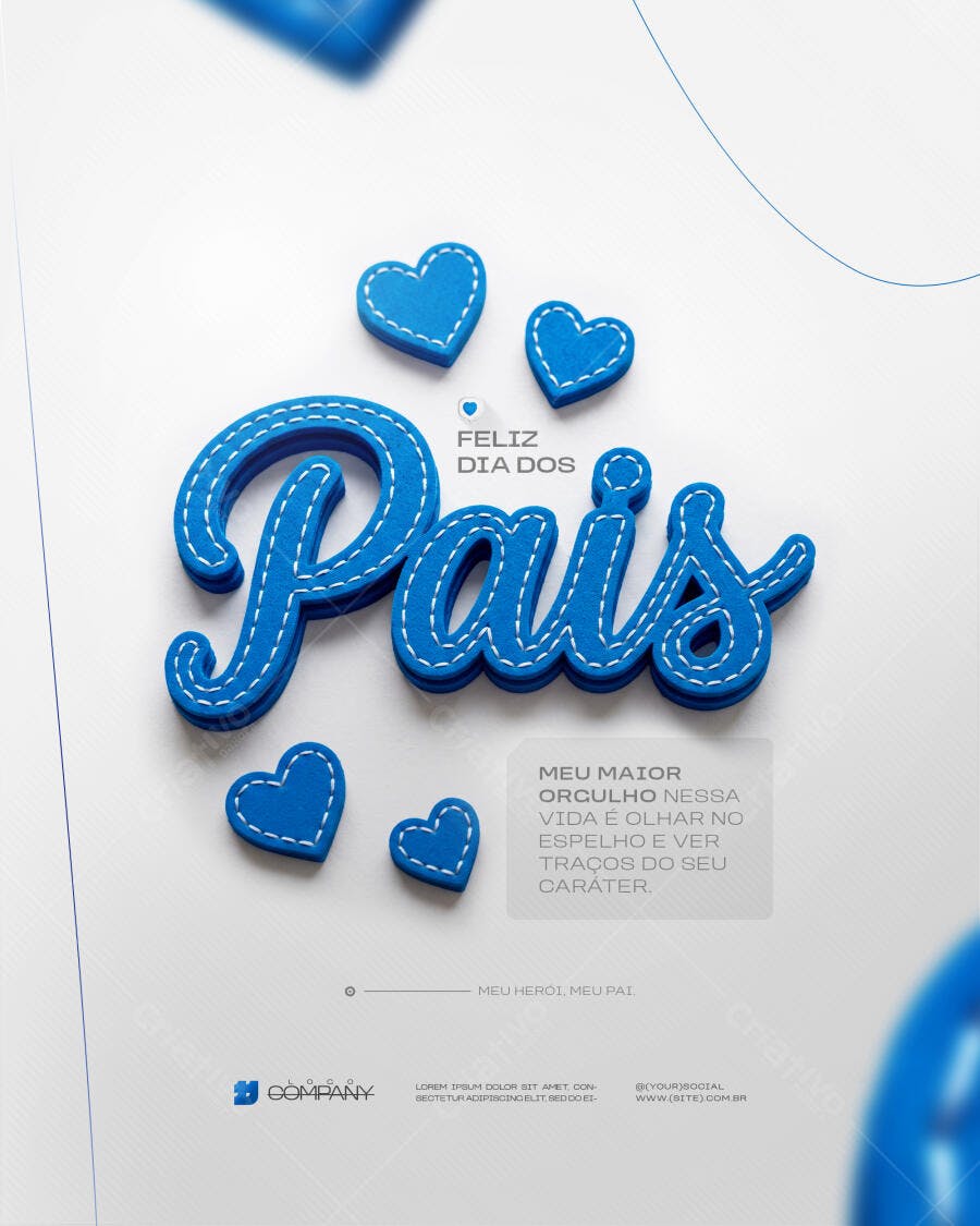 Post Dia dos Pais Agosto Coração Azul PSD Editável
