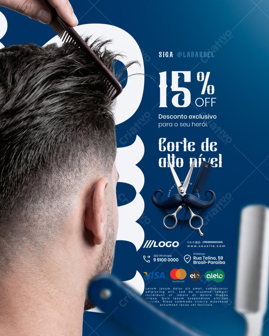 Post Instagram Barbearia Corte Masculino PSD Editável