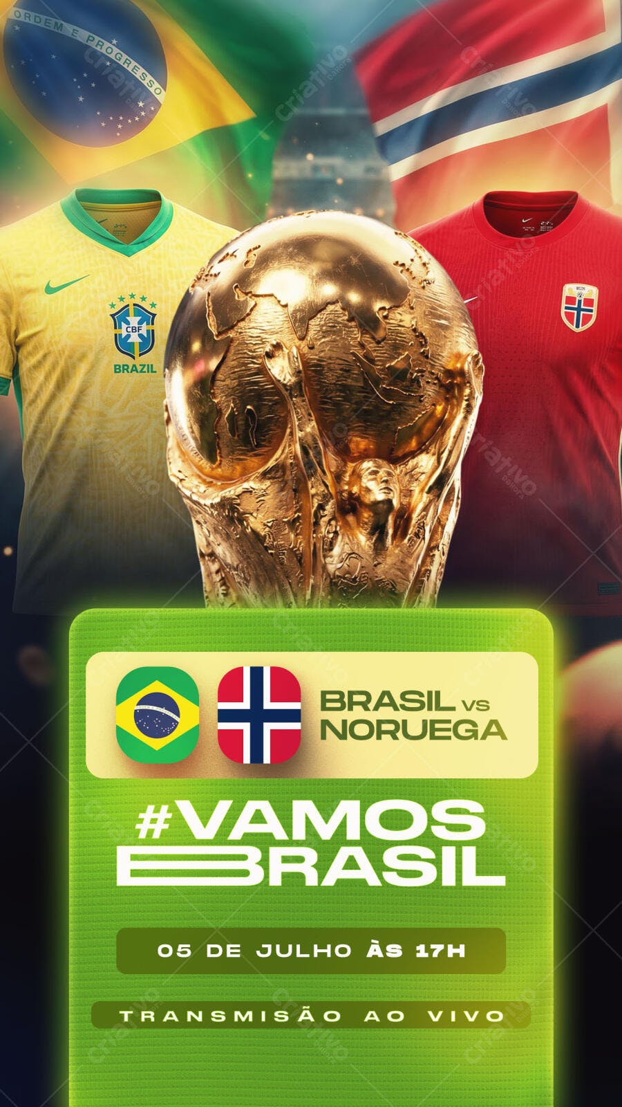 Post Instagram Brasil vs Noruega Futebol PSD Editável