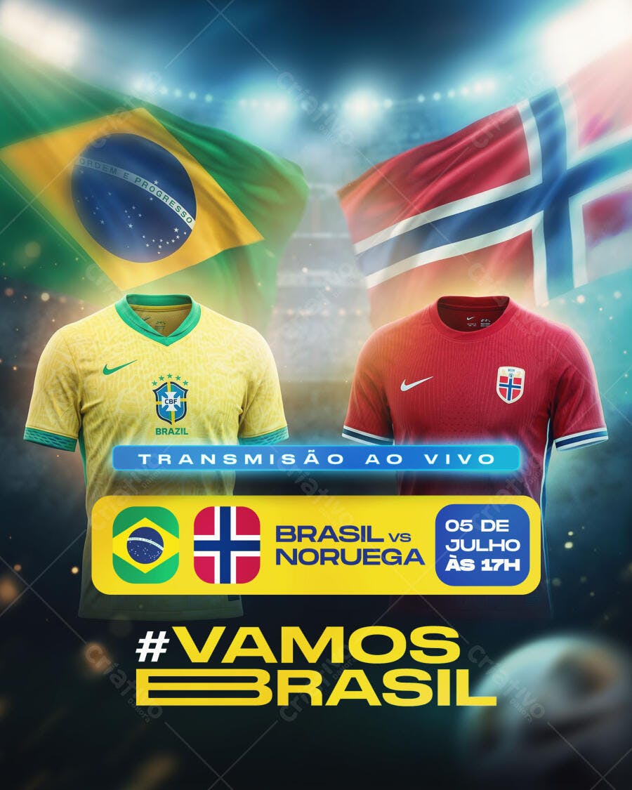 Post Instagram Brasil x Noruega Futebol PSD Editável
