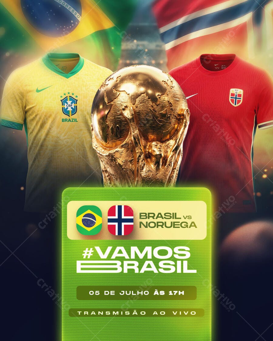 Post Instagram Brasil x Noruega Futebol PSD Editável