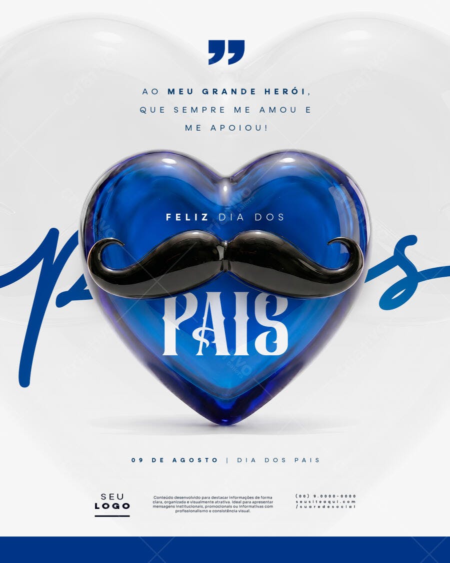 Post Instagram Dia dos Pais Agosto Coração Bigode PSD Editável