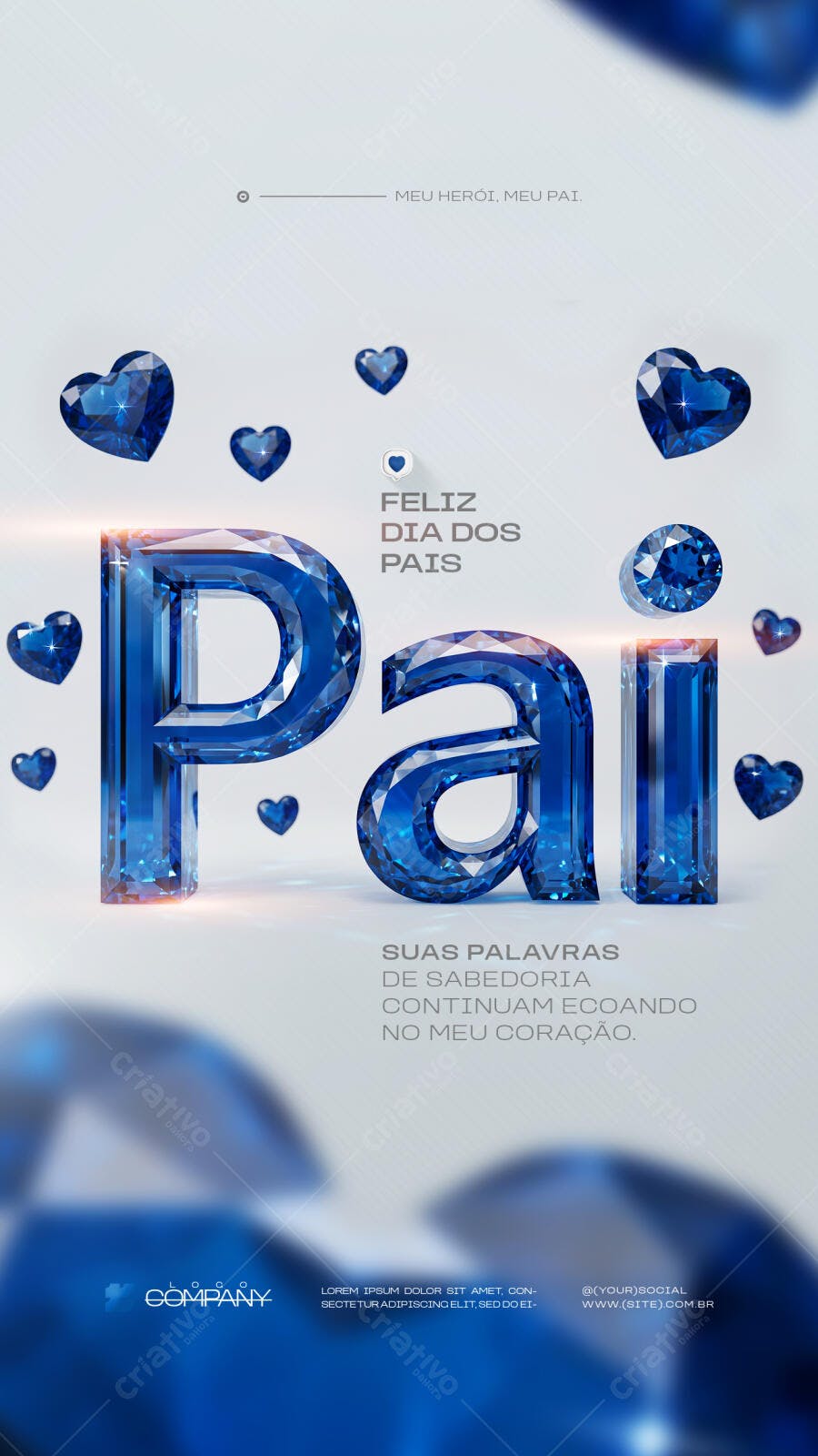 Post Instagram Dia dos Pais Agosto Cristais Azuis PSD Editável