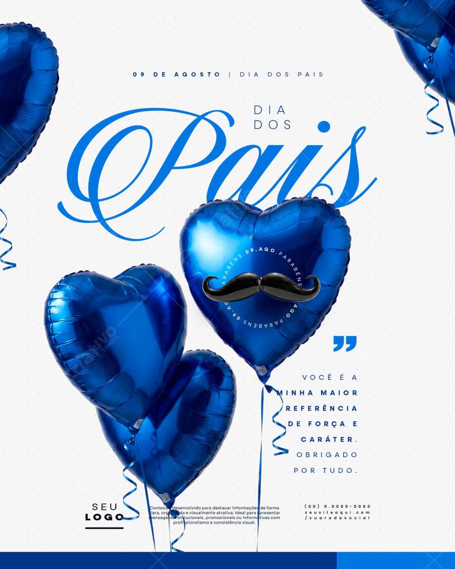 Post Instagram Dia dos Pais Balões Azuis PSD Editável