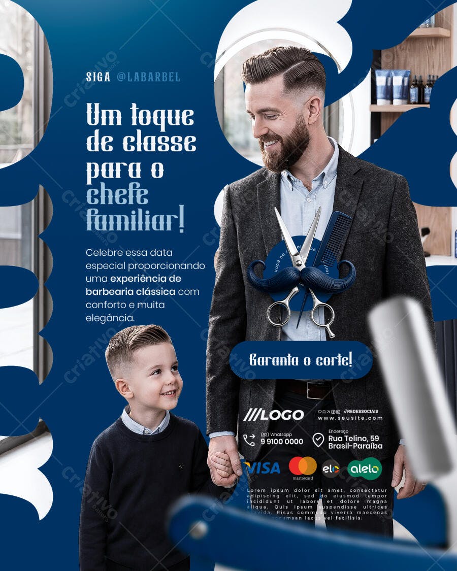 Post Instagram Dia dos Pais Barbearia Clássica PSD Editável